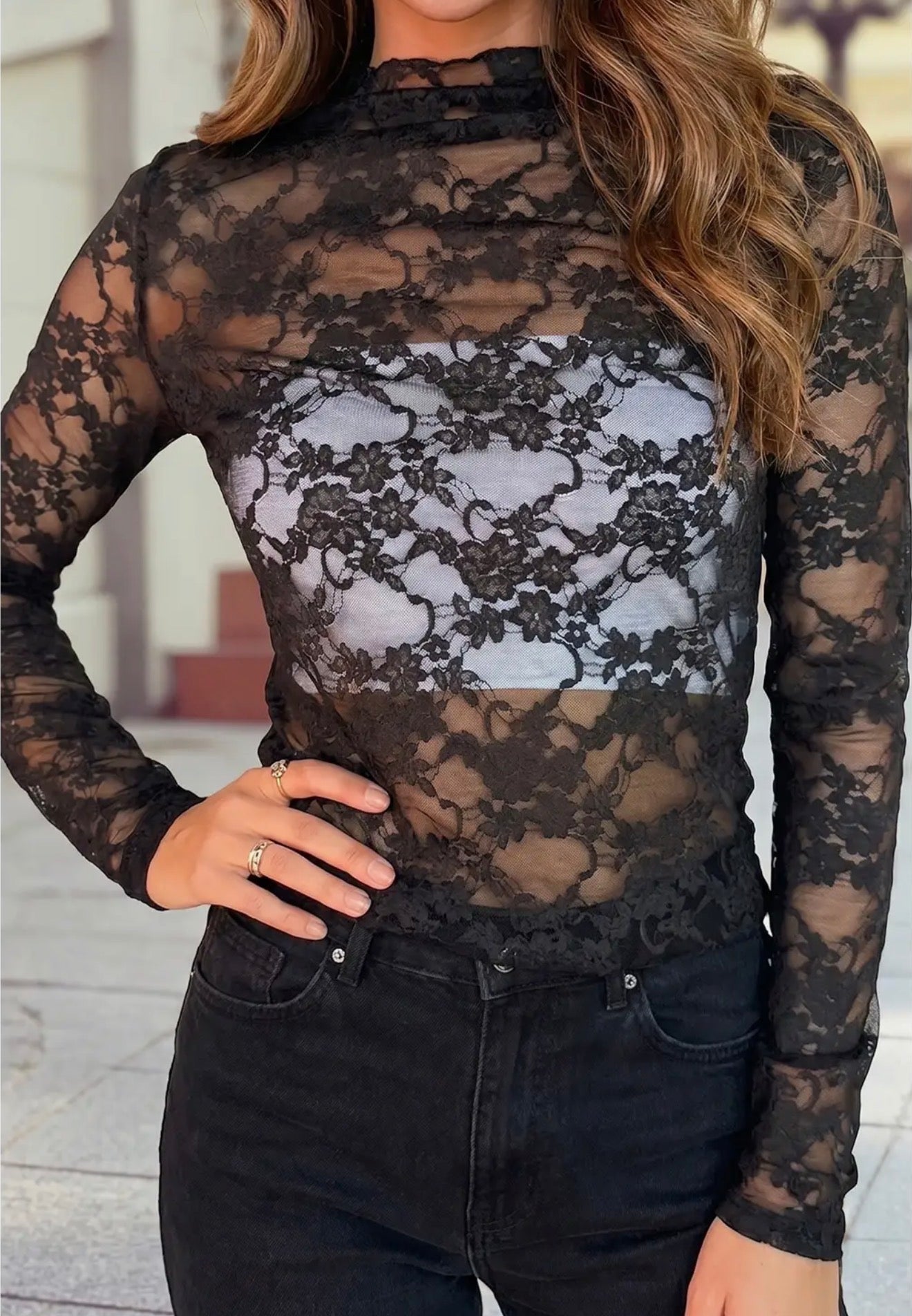 Sheer Floral Lace long sleeve