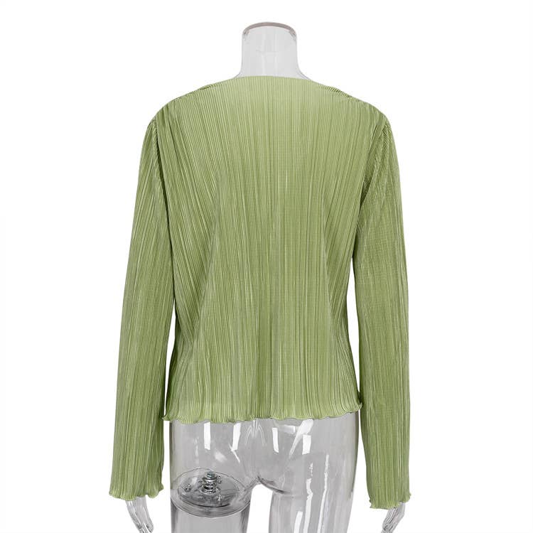 Solid Color Wrinkle Casual Lace Shirt
