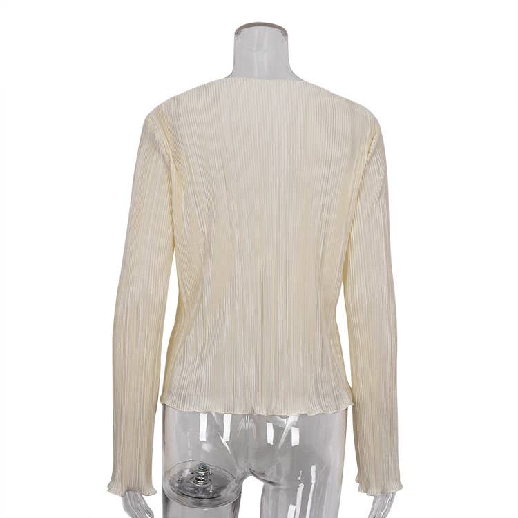 Solid Color Wrinkle Casual Lace Shirt