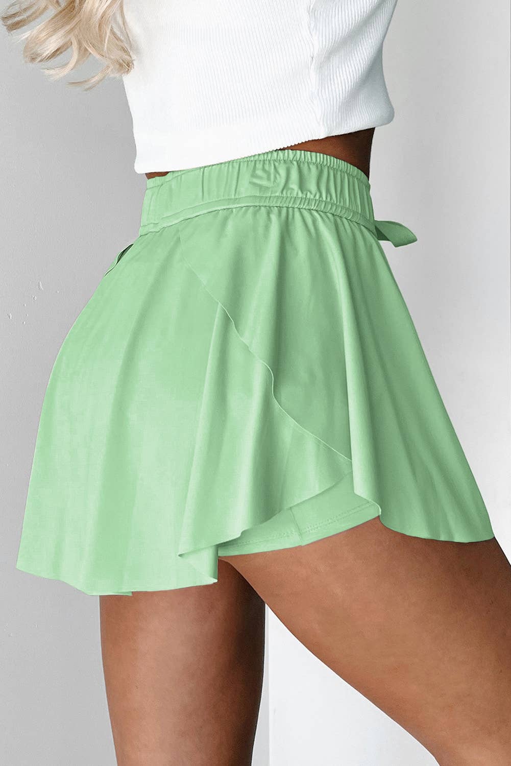 High Waist Drawstring Lined Sports Skorts | S-XL