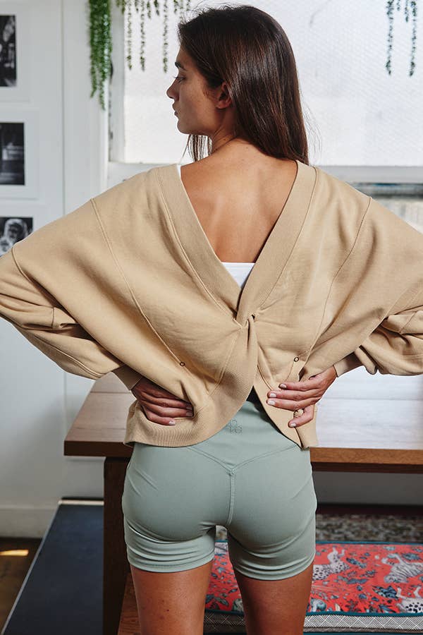 Twist-Front Washed Terry Sweatshirt Top
