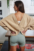 Twist-Front Washed Terry Sweatshirt Top