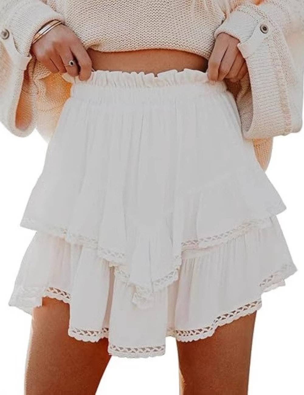 Ladies Solid Color Ruffle Mini Skort