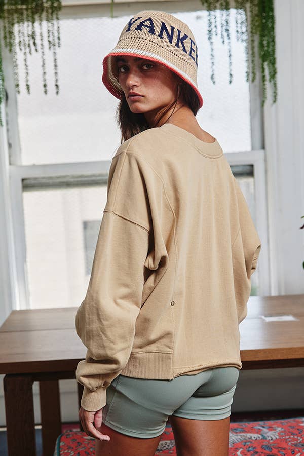 Twist-Front Washed Terry Sweatshirt Top