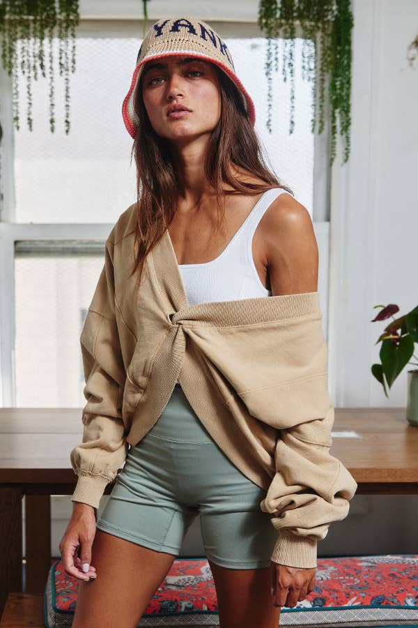 Twist-Front Washed Terry Sweatshirt Top