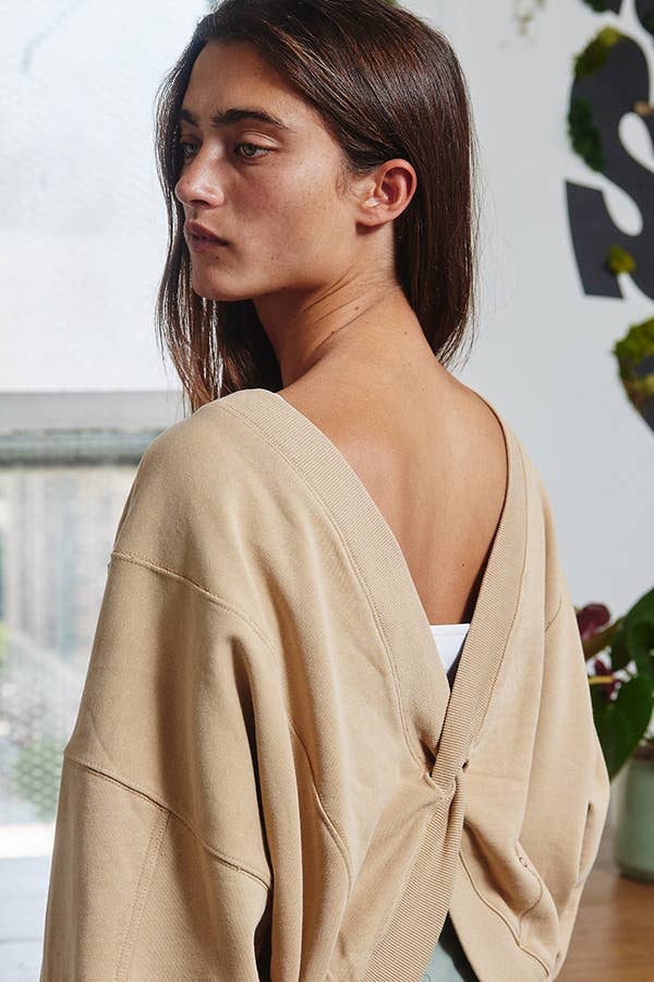 Twist-Front Washed Terry Sweatshirt Top