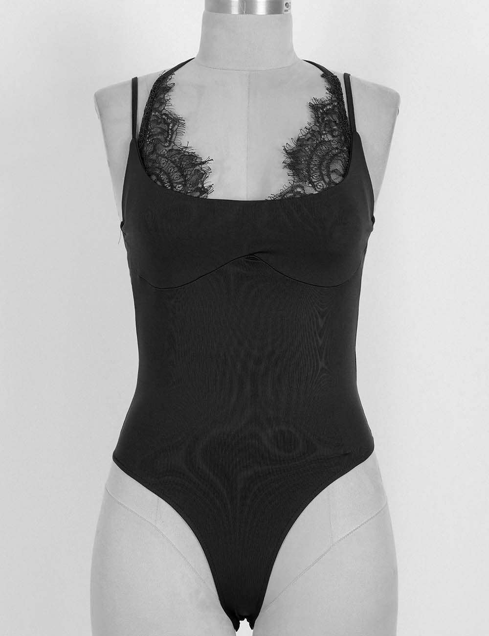 Lace Backless Spaghetti Strap Bodysuit