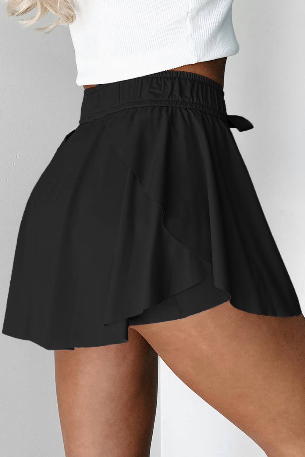 High Waist Drawstring Lined Sports Skorts | S-XL