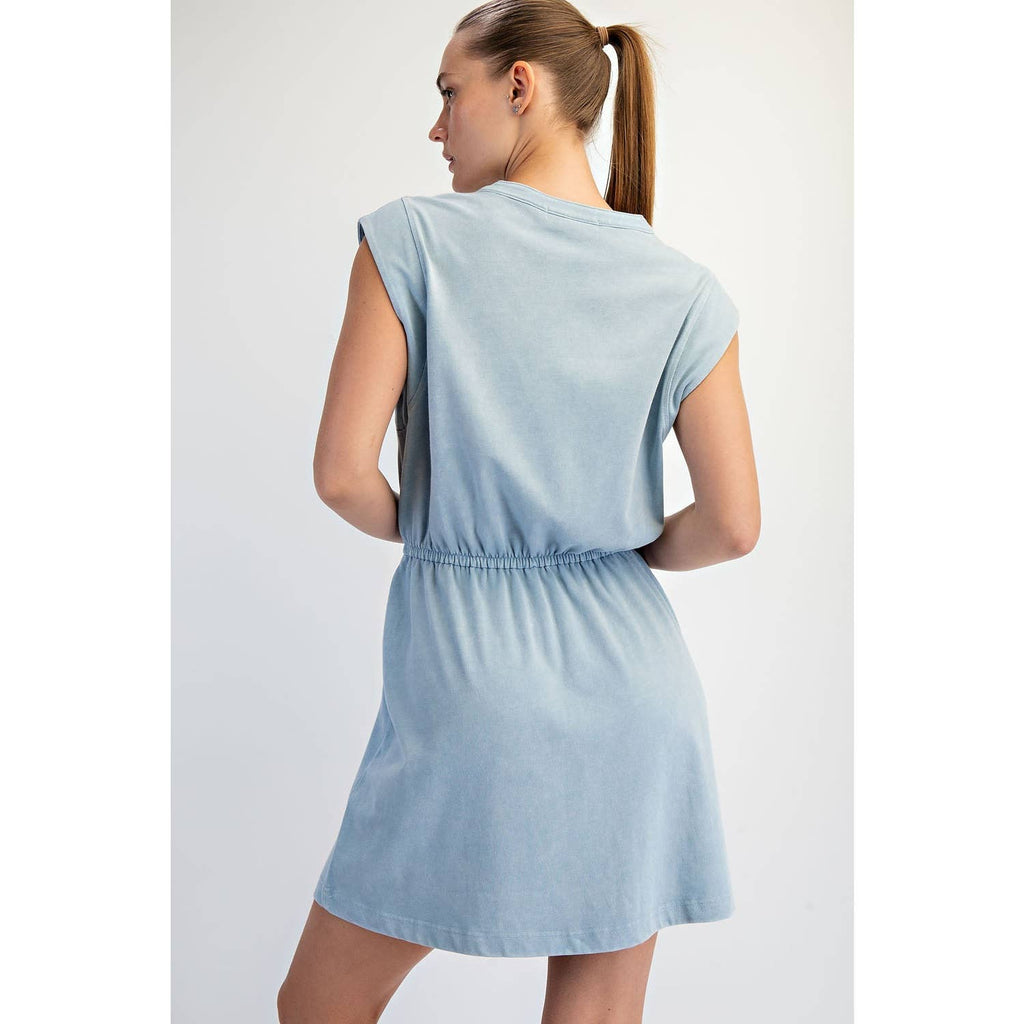 MINERAL WASHED COTTON SLEEVELESS MINI DRESS - slate blue