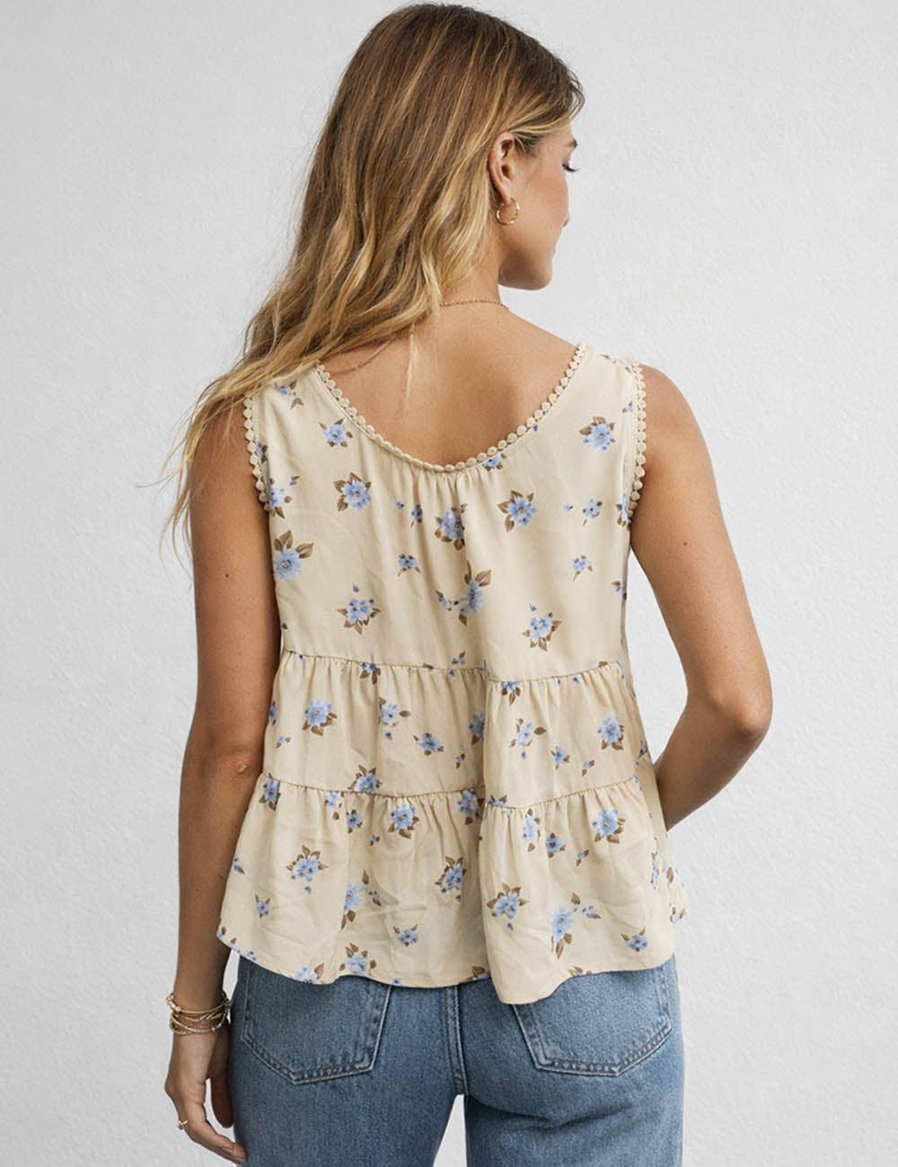 Ladies Lace Ruffle Batwing Sleeves See Through Blouse