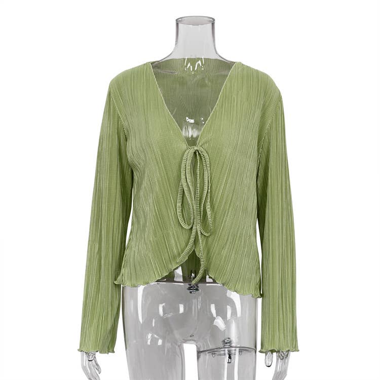 Solid Color Wrinkle Casual Lace Shirt