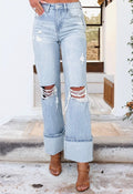 Timeless Stretchy Light Wash
Distressed Flare Jeans