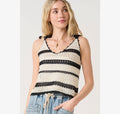 Striped Crochet Knit Tie Shoulder V-
Neck Tank Top
