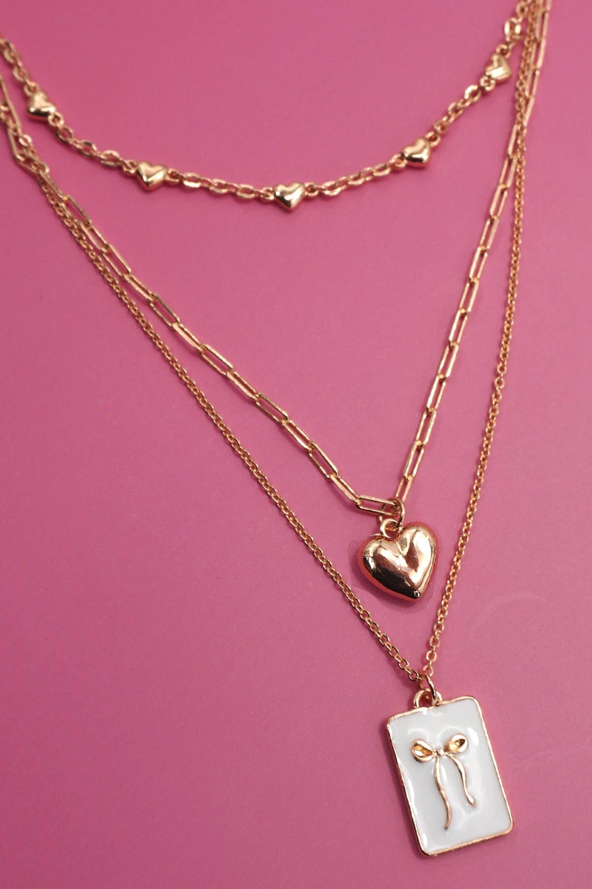 SQUARE BOW EPOXY CHARM LAYERED NECKLACE | 80N91936