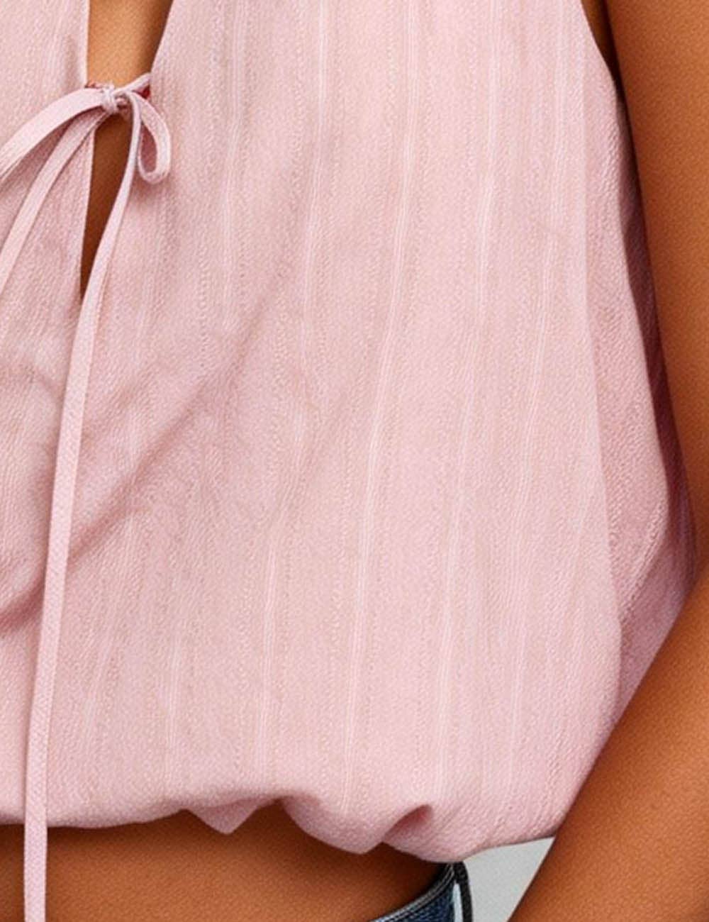 V-Neck Halter Tie Backless Bubble Hem Top