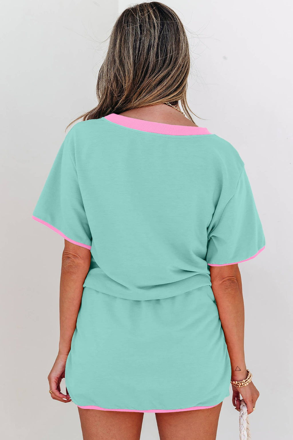 Colorblock Drop Shoulder T Shirt & Skirt Set