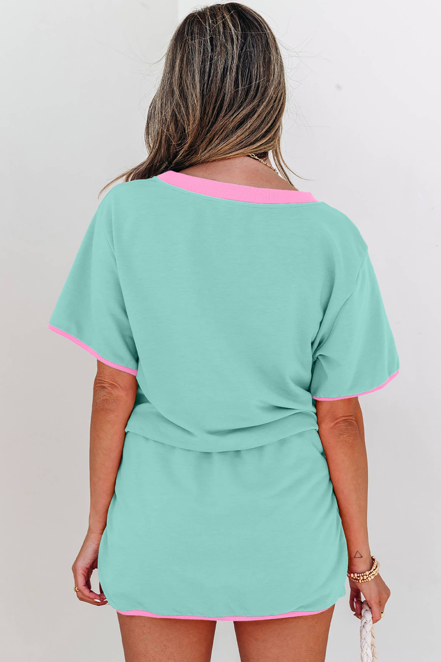 Colorblock Drop Shoulder T Shirt & Skirt Set